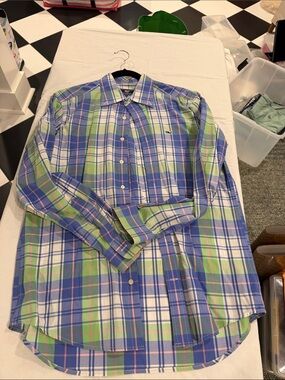 Vineyard Vines Blue, Green and White Plaid Button-Down Shirt